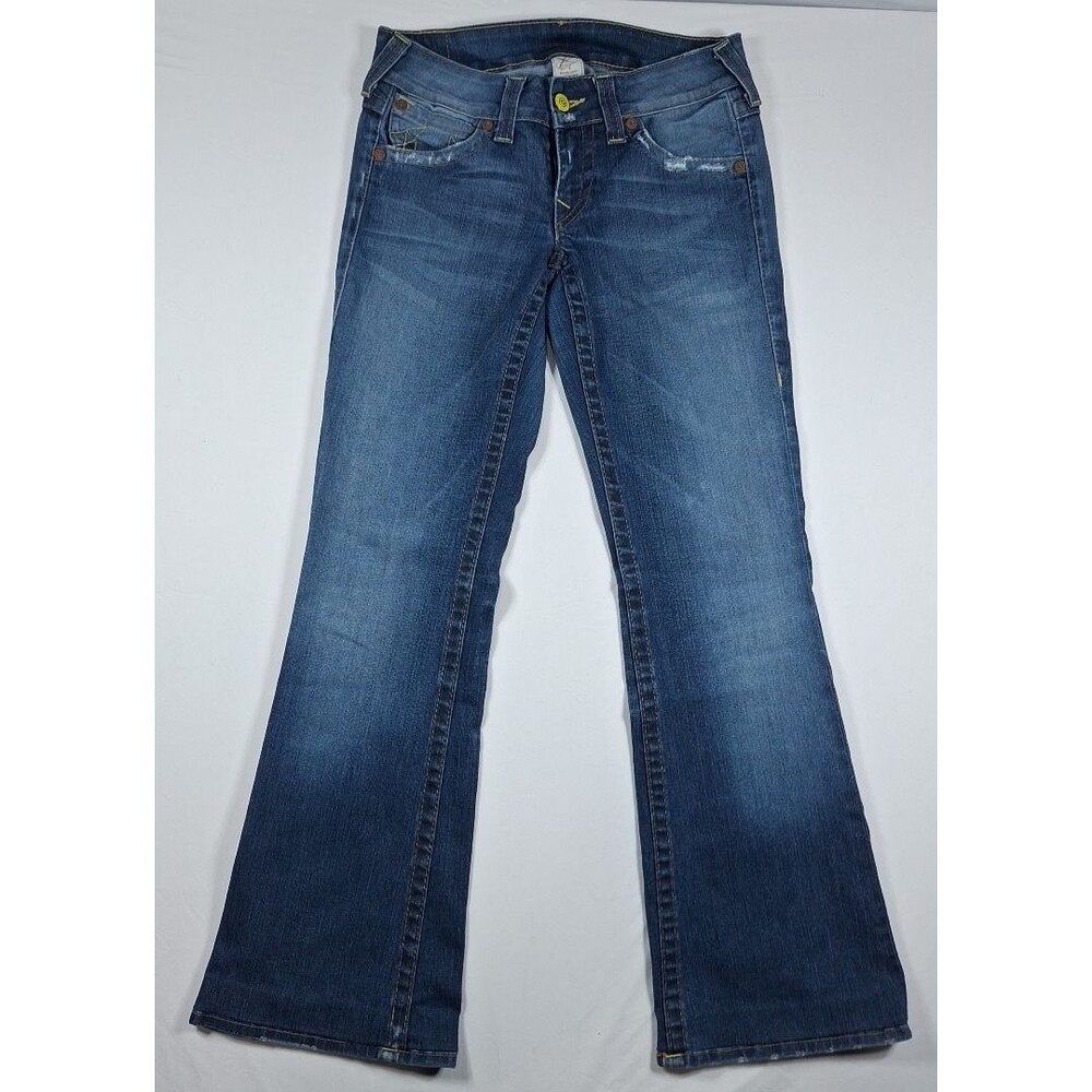 True Religion Womens Jeans 29 Bootcut Distressed Medium Wash Blue Denim Pants 32